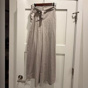 High Waist Wide Leg Tie Belt Pants - Light Taupe